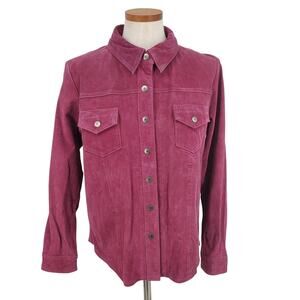 Denim & Co Womens Size Small Pink/Purple Suede 100% Leather Button Snap Jacket